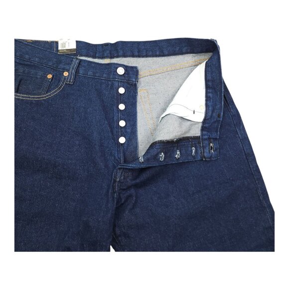 Levis 501 Mens 93 Straight Stretch Denim Shorts W44 Dark Rinse Button Fly - Picture 3 of 11